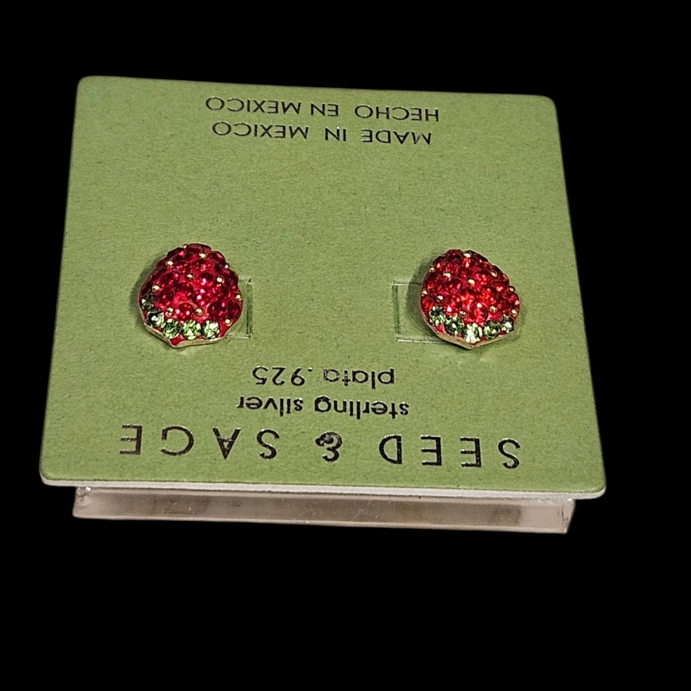 🍓STRAWBERRY Seed & Sage Red Push-Back Post Fruit Earrings - Picture 3 of 4
